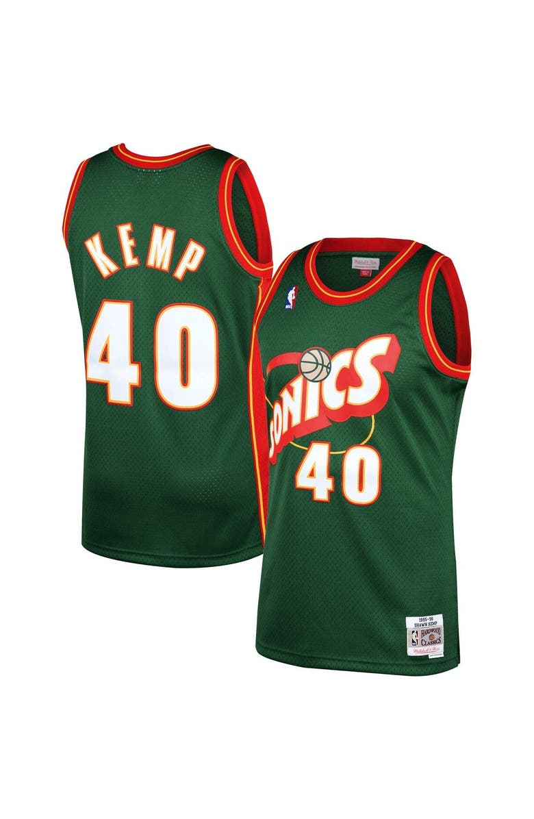Mitchell & Ness Men's Mitchell & Ness Shawn Kemp Green Seattle SuperSonics Hardwood Classics Swingman Jersey, Main, color, Green
