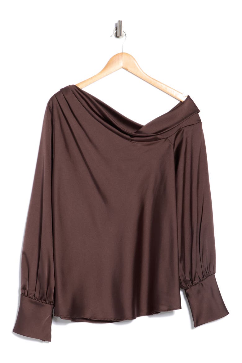 Drop Shoulder Satin Top, Alternate, color, BROWN