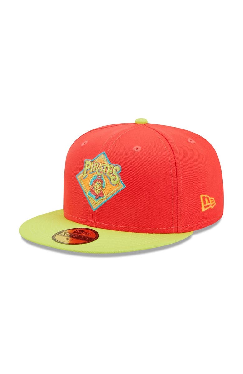 New Era Men's New Era Red/Neon Green Pittsburgh Pirates   Lava Highlighter Combo 59FIFTY Fitted Hat, Alternate, color, 