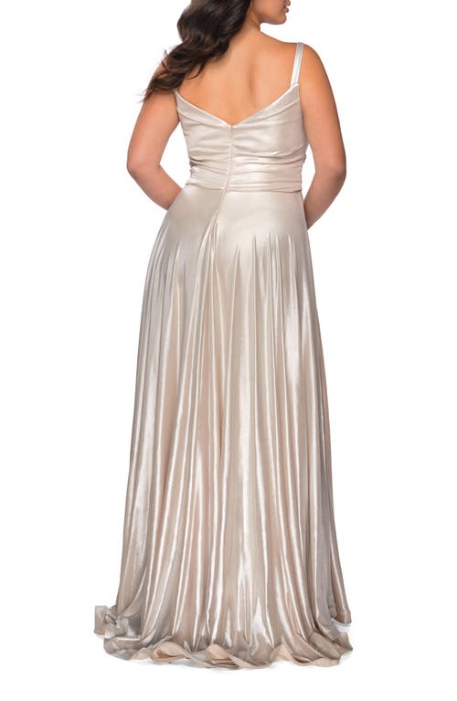 LA FEMME LA FEMME METALLIC GRECIAN LONG PLUS SIZE DRESS