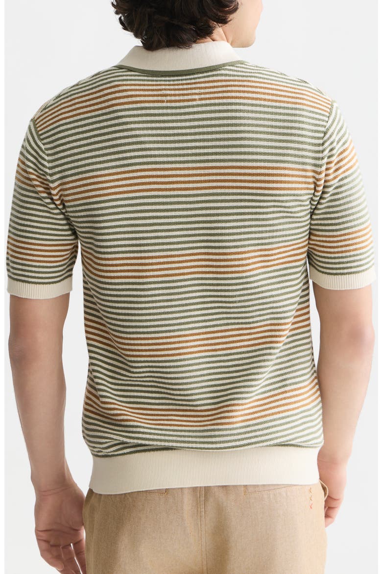 Tonal Stripe Cotton Polo Sweater, Alternate, color, OIL GREEN STRIPE