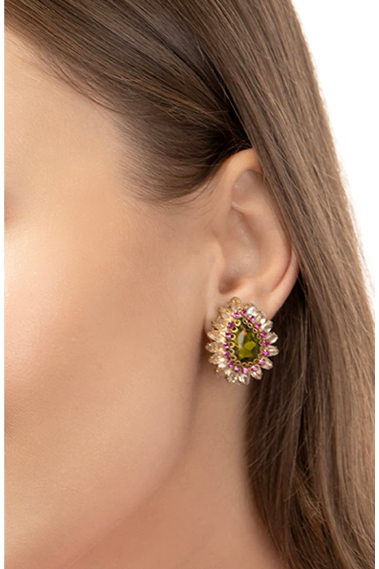 Leesha Crystal Post Earrings, Alternate, color, LIME