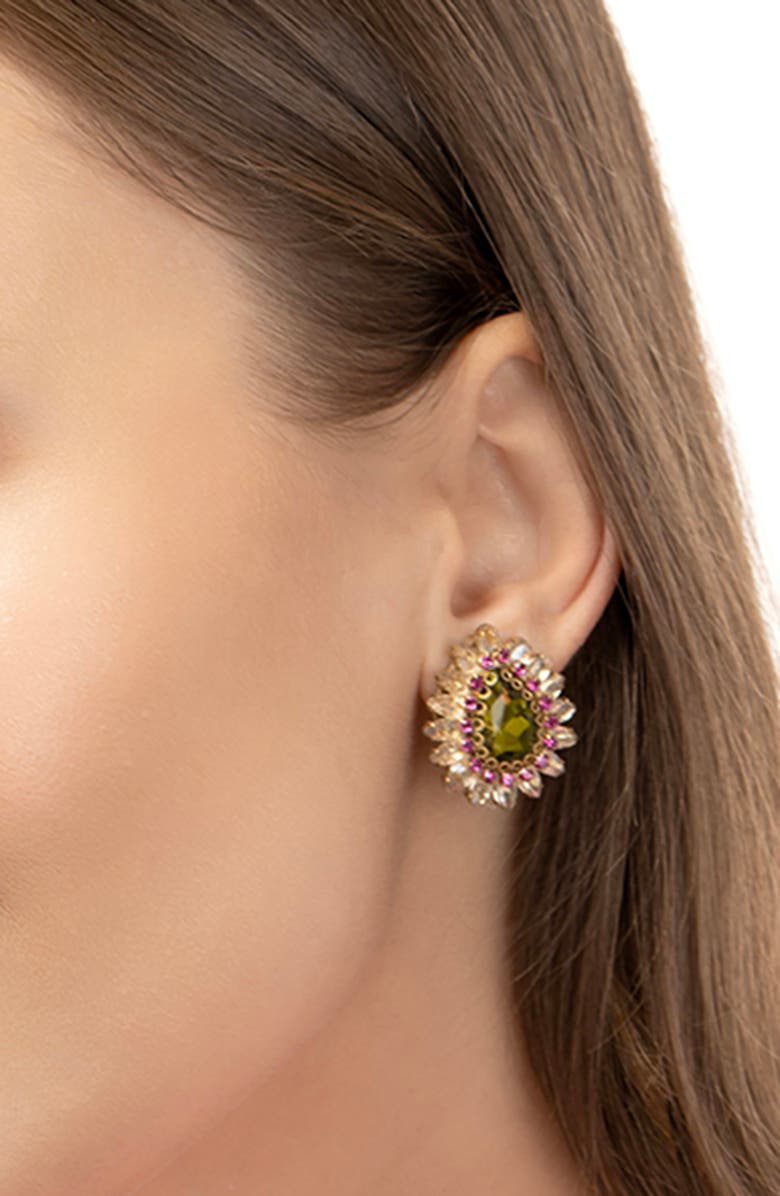 Deepa Gurnani Leesha Crystal Post Earrings, Alternate, color, Lime