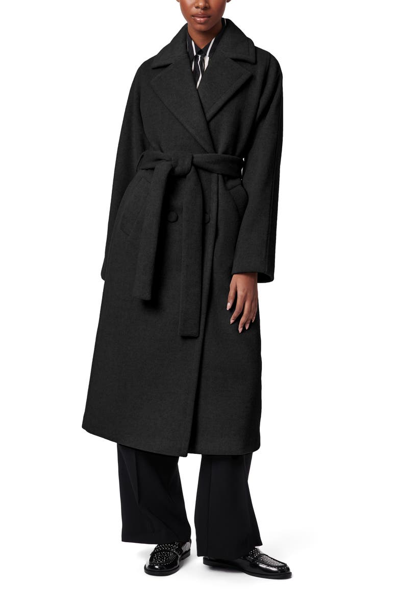 Double Breasted Belted Coat, Alternate, color, BLACK