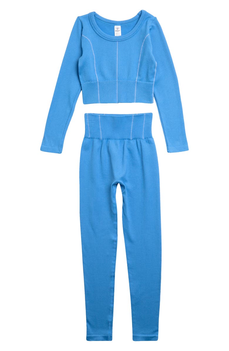 90 DEGREE BY REFLEX Kids' Ribbed Long Sleeve Crop Top & Leggings Set, Main, color, 