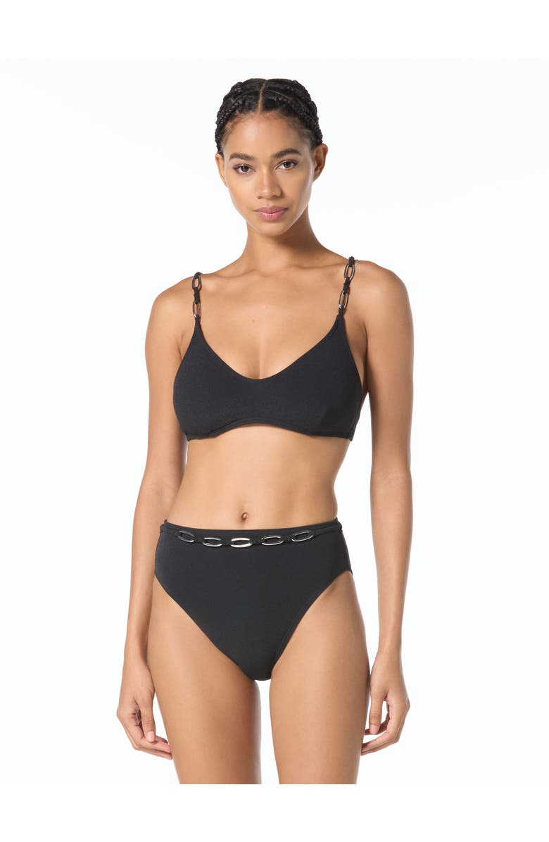 MICHAEL Michael Kors Oval Link Crepe Solids Bralette Top, Alternate, color, Black