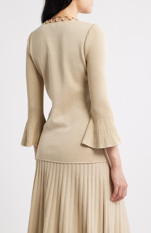 Misook Grommet Accent Metallic Knit Scoop Neck Top In Neutral
