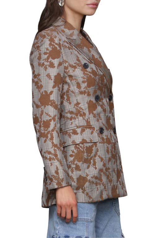 Avec Les Filles Plaid Floral Embroidered Blazer In Neutral