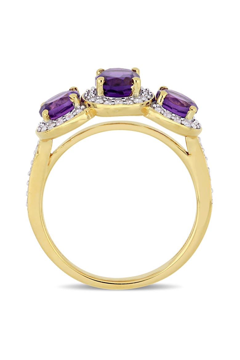 Amethyst & Diamond 3-Stone Halo Ring, Alternate, color, Amethyst
