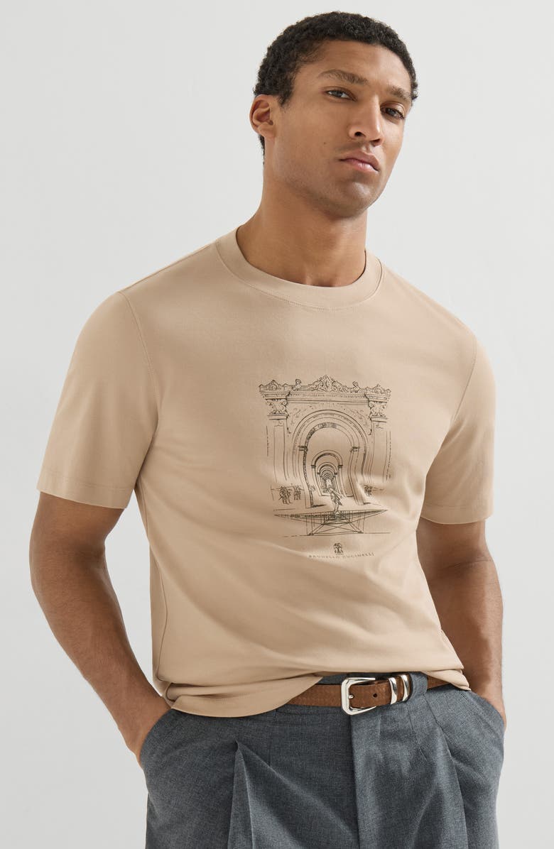 Brunello Cucinelli Interlock T-shirt with print, Alternate, color, Beige