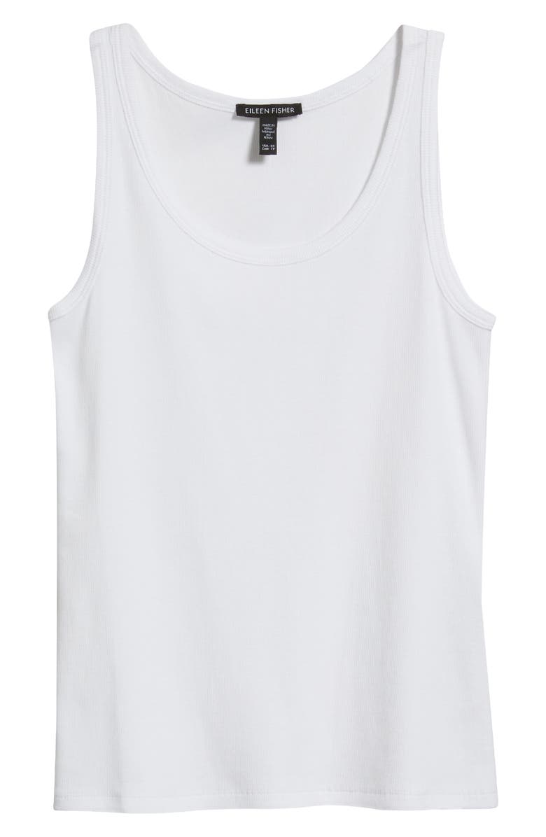 Eileen Fisher Slim Fit Scoop Neck Stretch Cotton Tank, Alternate, color, White