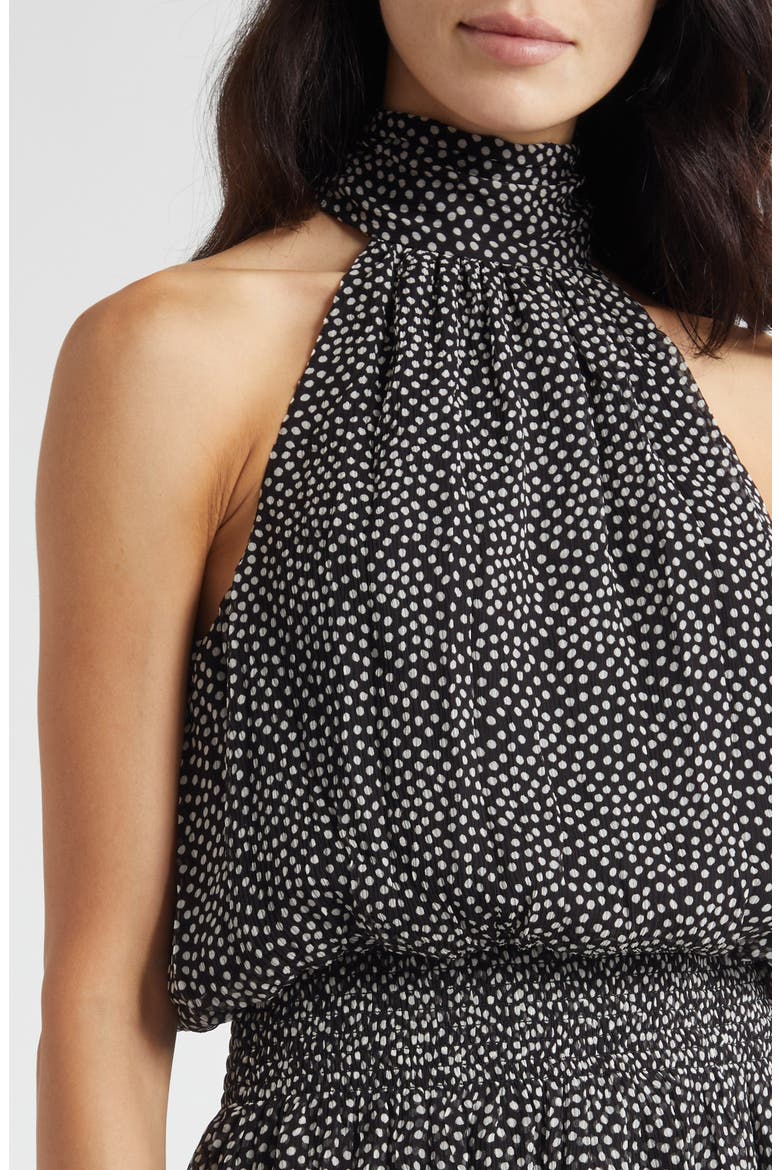 Luana Tiered Silk Minidress, Alternate, color, BLACK POLKADOT