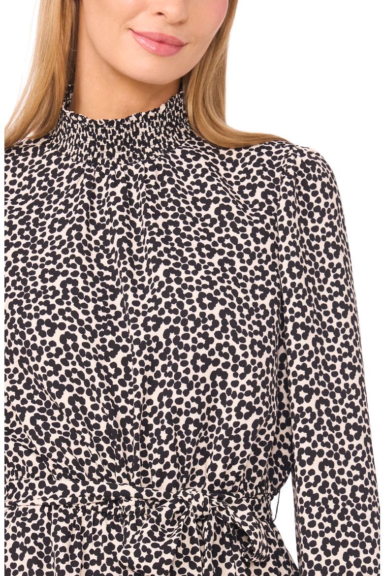 Flower Print Long Sleeve Smock Neck Dress, Alternate, color, BIRCH