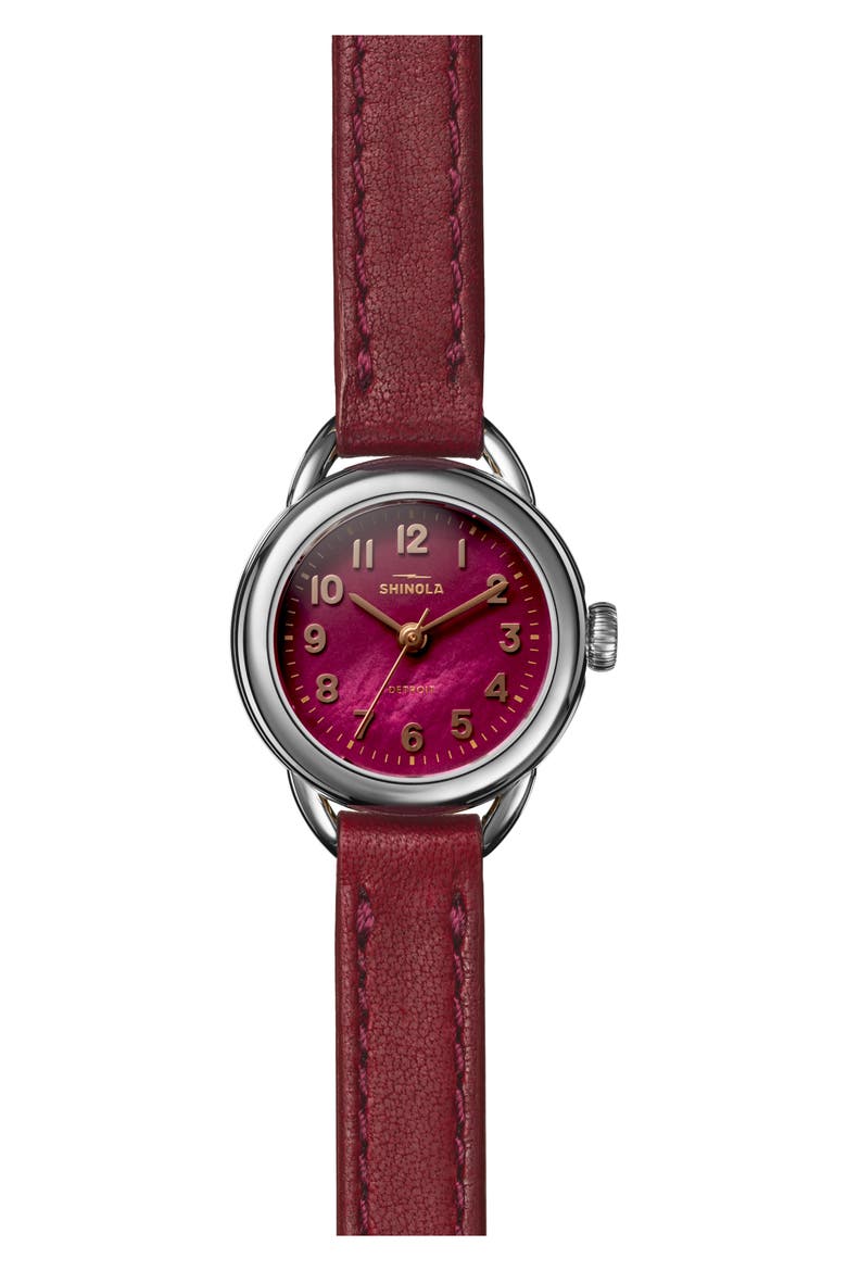 Runabout Mother of Pearl Leather Strap Watch, 25mm, Main, color, MOTHER OF PEARL/ RUBY