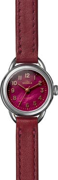 Shinola Runabout Mother of Pearl Leather Strap Watch, 25mm