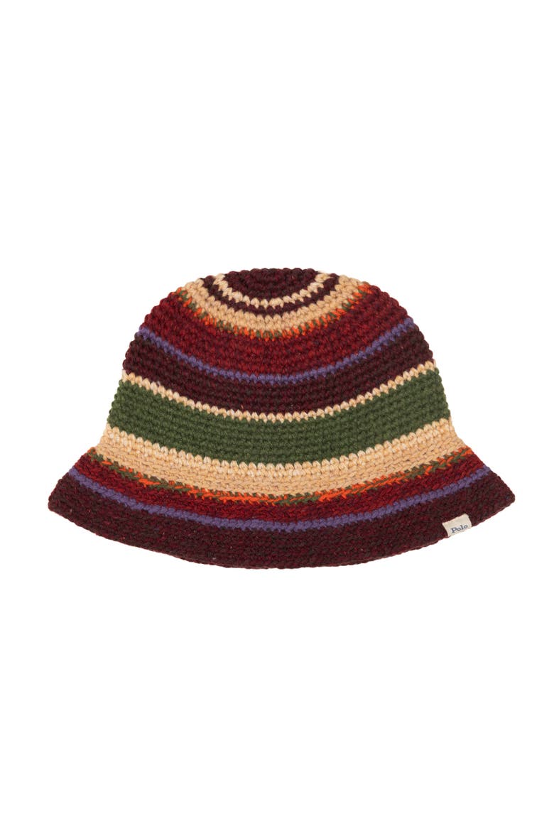 Crochet Stripe Bucket Hat, Main, color, Brown Multi