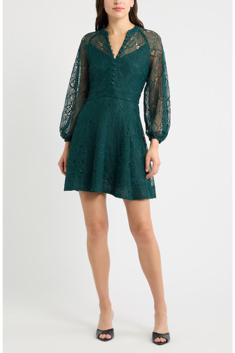Long Sleeve Lace Minidress, Main, color, GREEN PONDEROSA