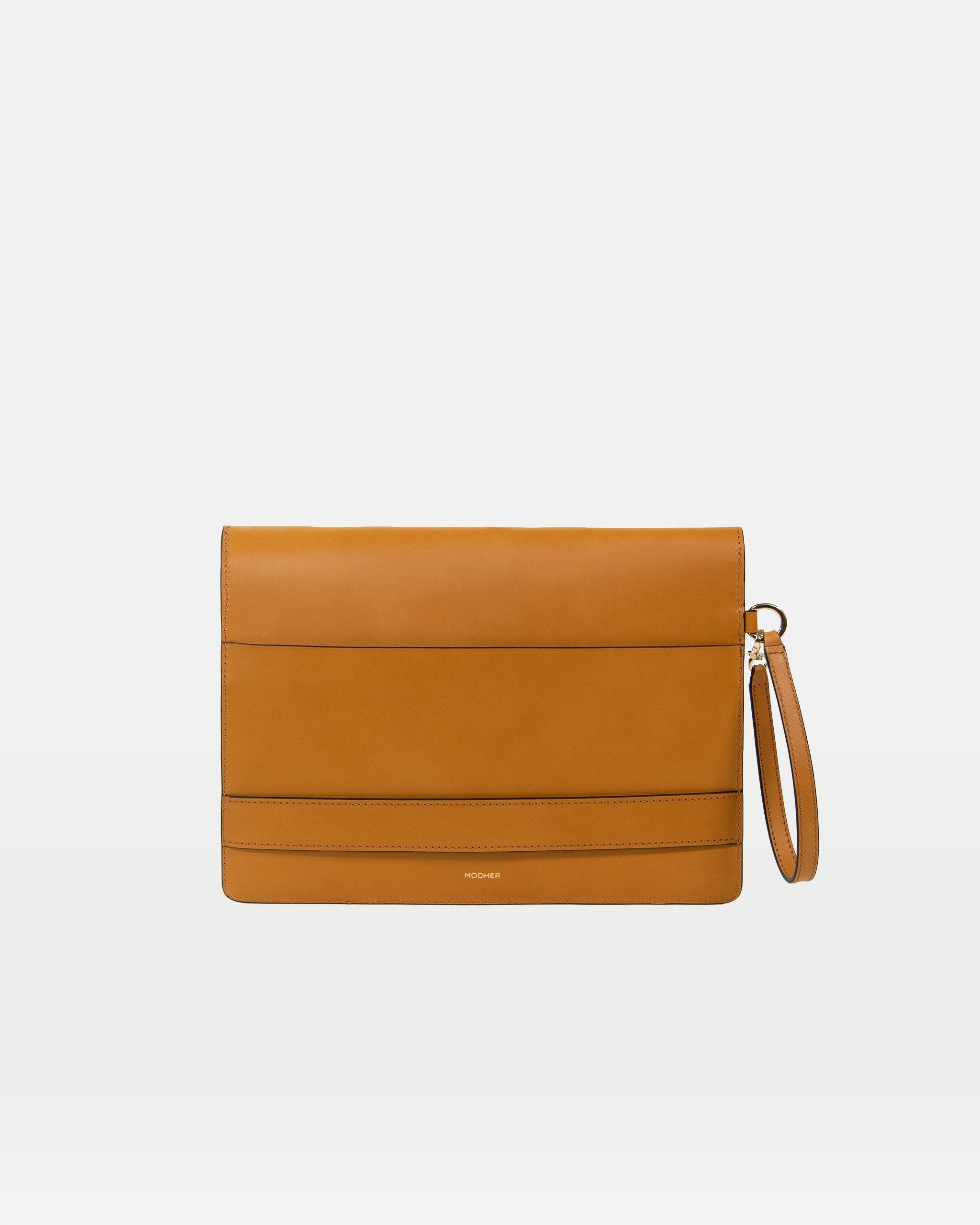 Envelope Clutch In Vegetable Tanned Calfskin And Suede Leather, Alternate, color, Tan