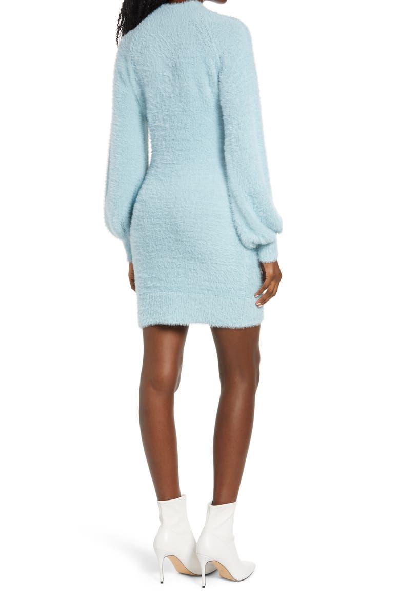 Long Sleeve Fuzzy Sweater Minidress, Alternate, color, DARK BLUE