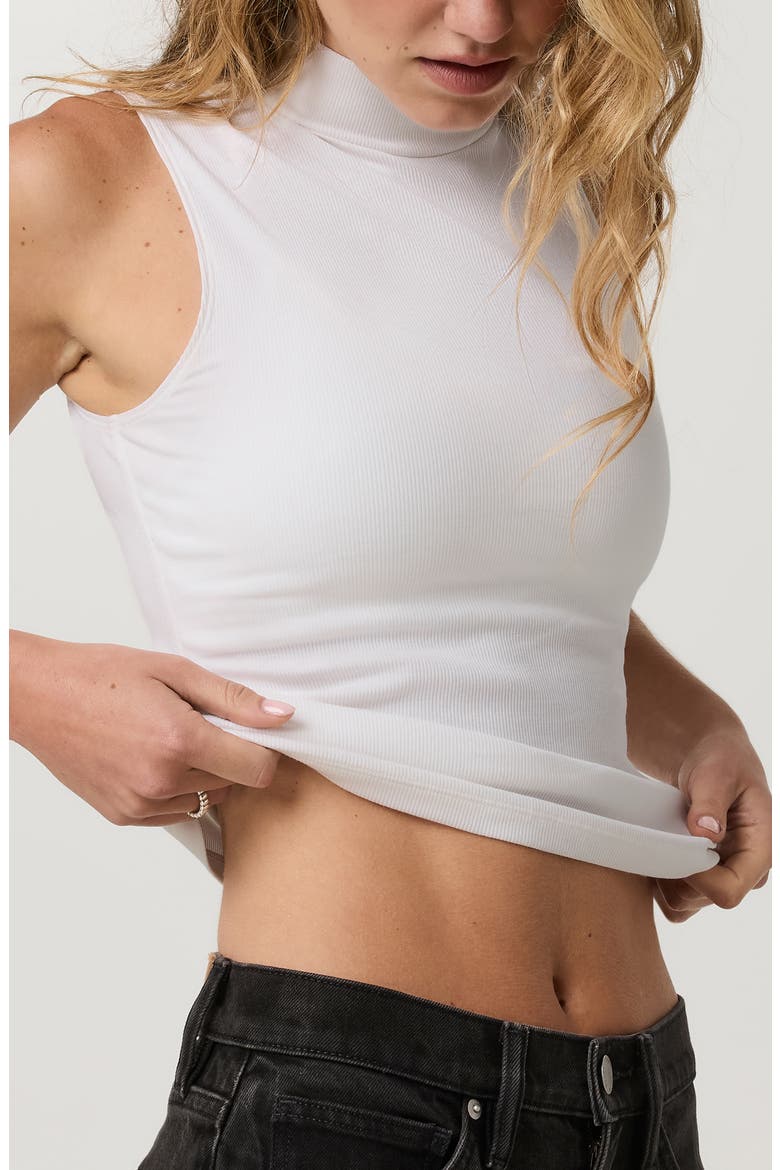 Cottony Rib Mock Neck Tank, Alternate, color, WHITE