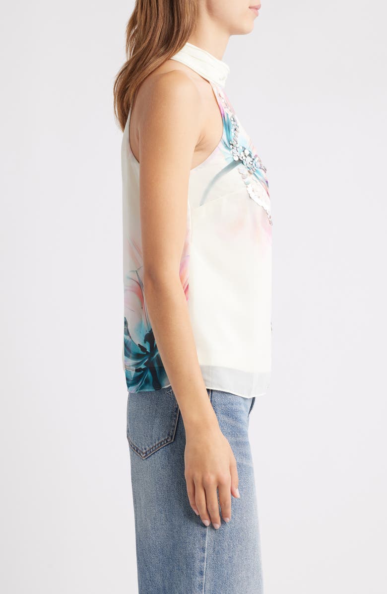 Lipsy Floral Embellished Mock Neck Top, Alternate, color, White