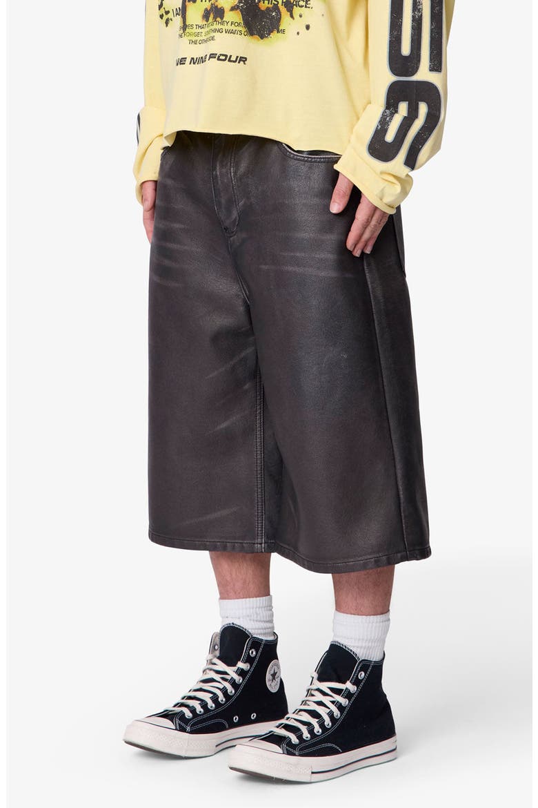 Ultra Baggy Washed Faux Leather Shorts, Alternate, color, BLACK