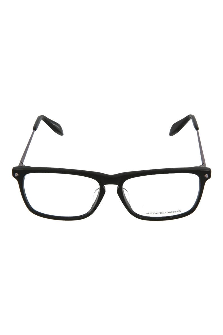Alexander McQueen 57mm Rectangular Optical Frames, Main, color, SHINY BLACK/ TRN