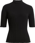 Anne Klein Mock Neck Short Sleeve Cotton Blend Sweater