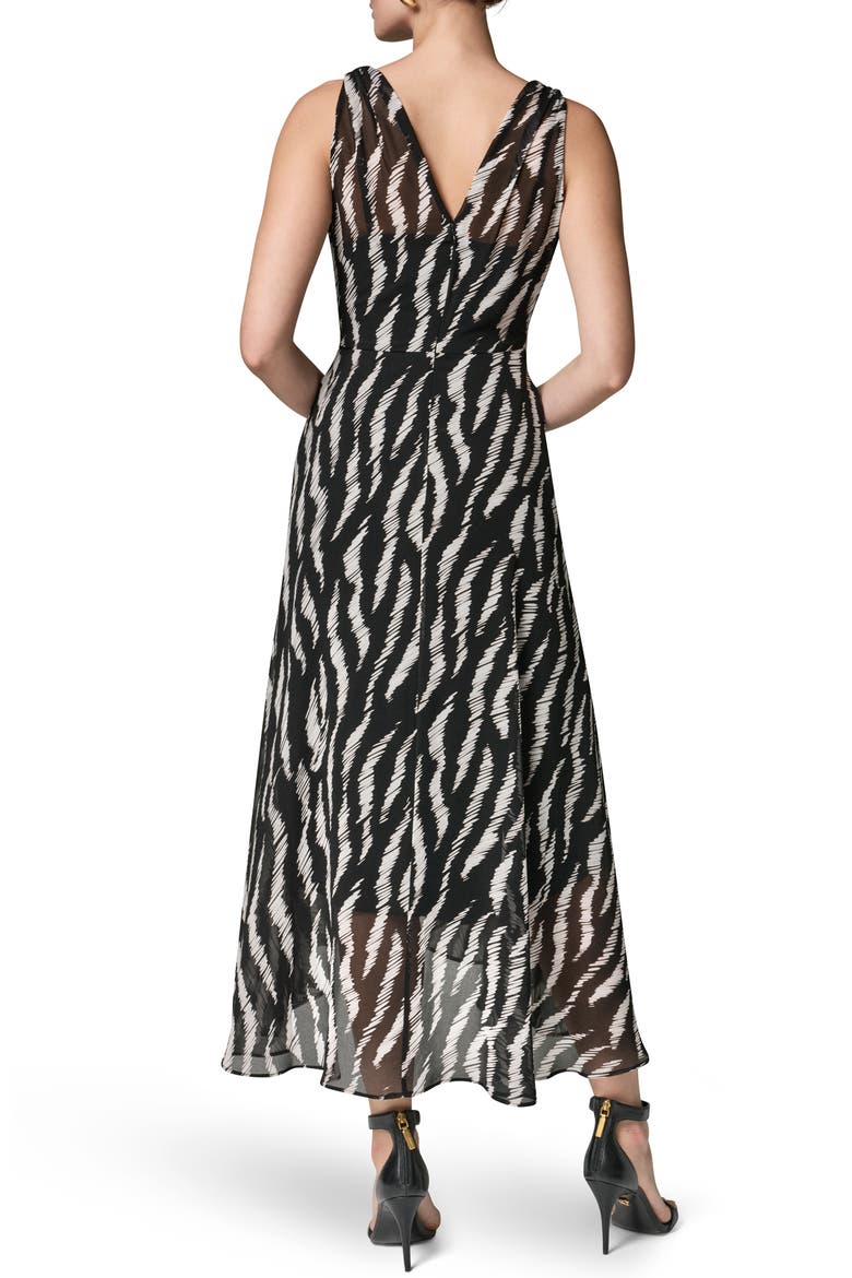 Print Ruched Chiffon Dress, Alternate, color, BLACK CREAM