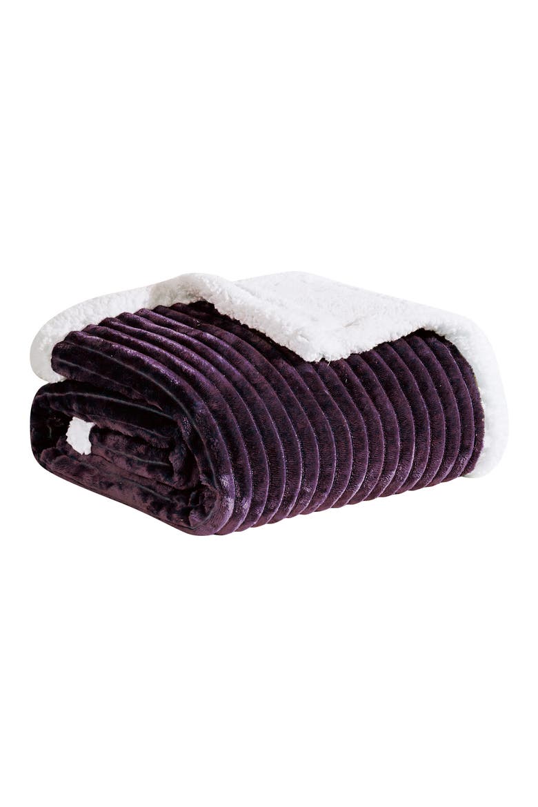 Oversized Corduroy Faux Shearling Reversible Throw Blanket, Main, color, PLUM