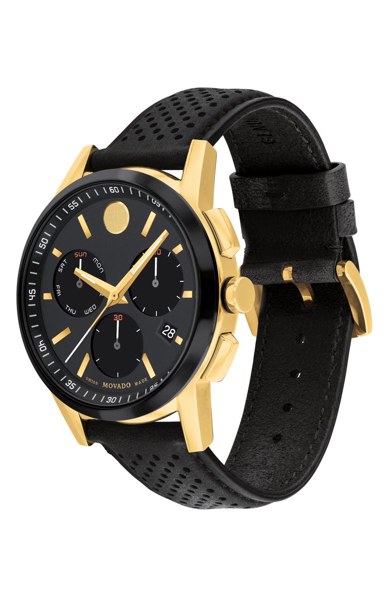Movado Museum Sport Leather Strap Chronograph Watch, 43mm, Alternate, color, 