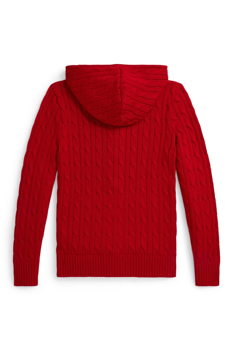 Polo Ralph Lauren Kids' Hooded Cable Stitch Zip Cardigan, Alternate, color, Red