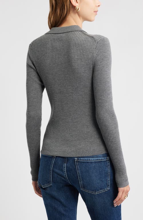 Open Edit Collared Merino Wool Cardigan In Gray
