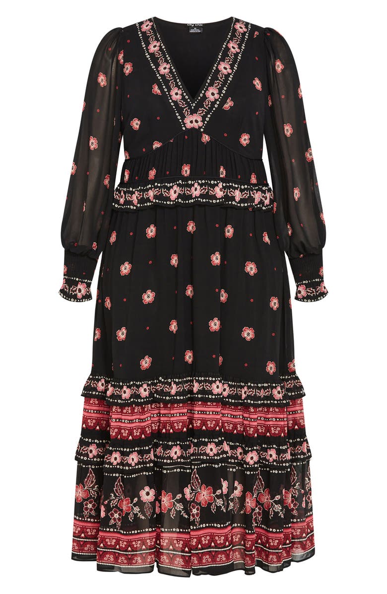 City Chic Cameron Long Sleeve Maxi Dress, Alternate, color, Border Print