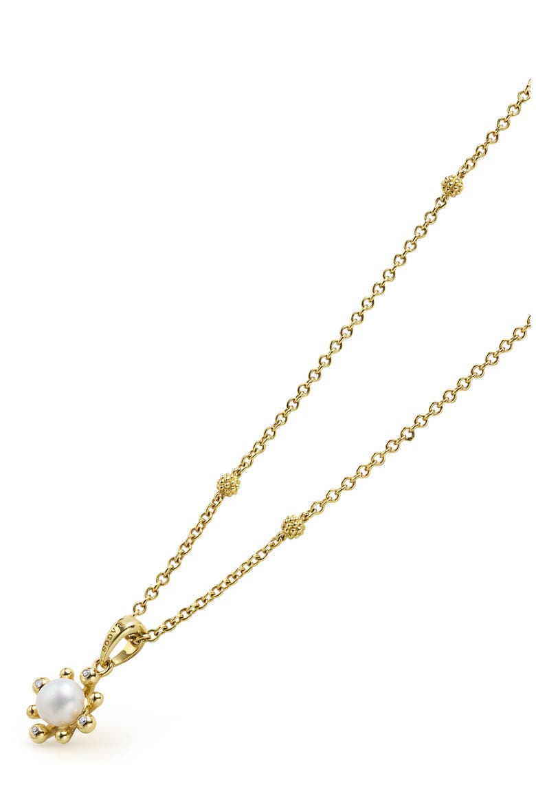 18K Luna Fleur Pearl & Diamond Pendant Necklace, Alternate, color, GOLD