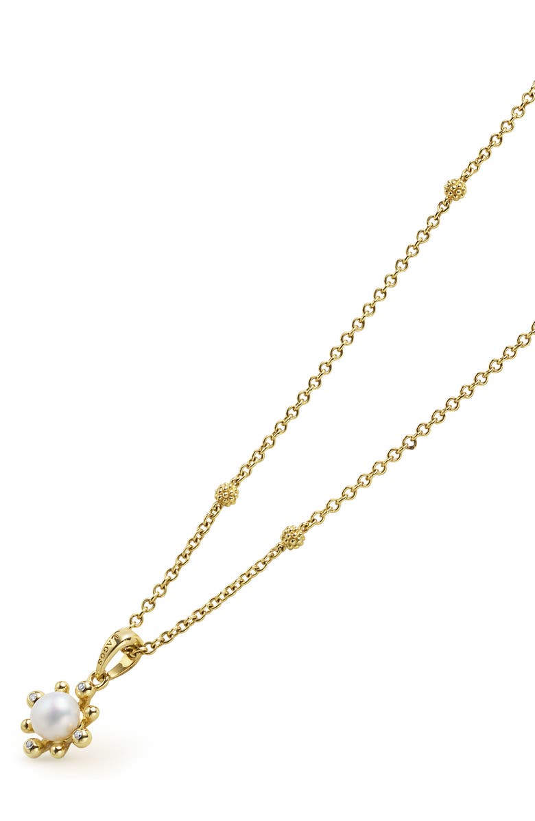 LAGOS 18K Luna Fleur Pearl & Diamond Pendant Necklace, Alternate, color, Gold