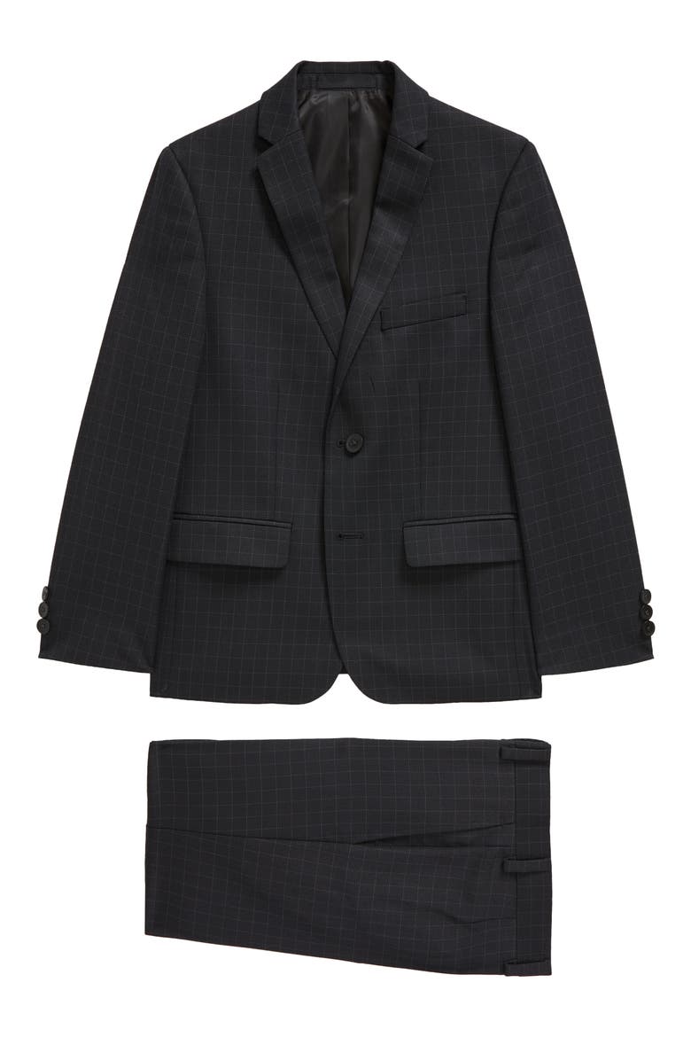 Kids' Check Slim Fit Suit, Main, color, BLACK