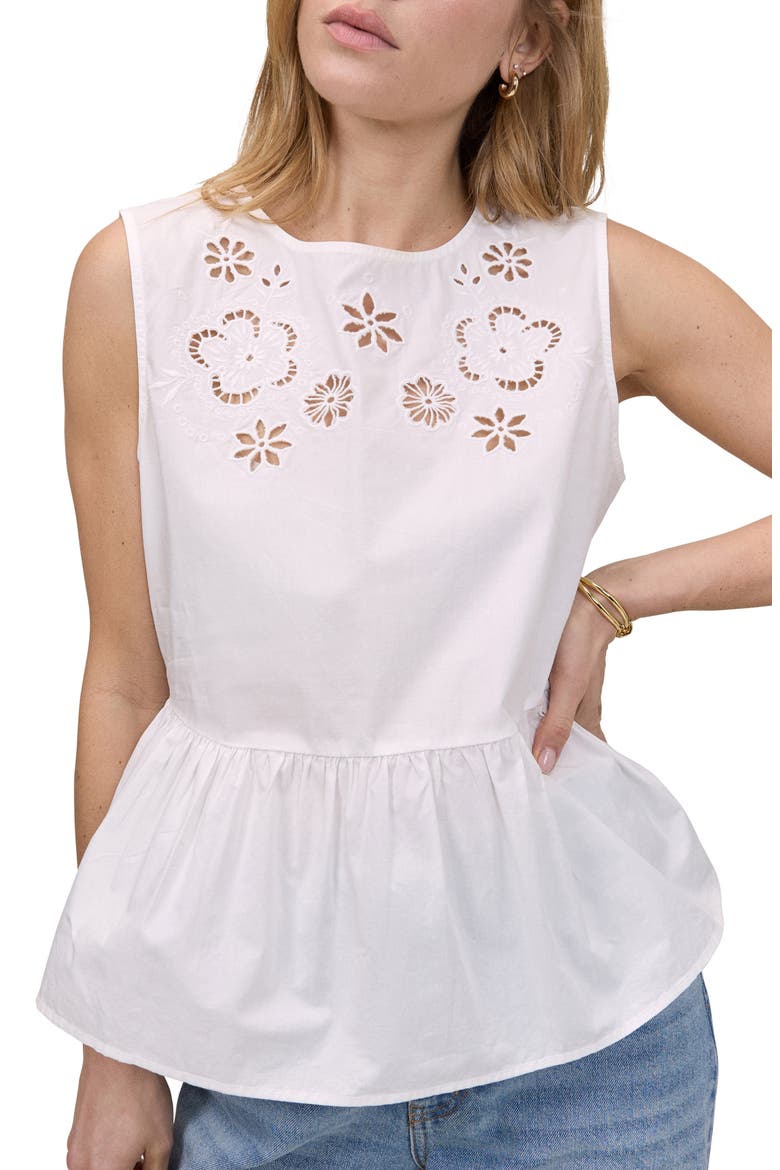 Vera Floral Eyelet Cotton Peplum Top, Alternate, color, WHITE