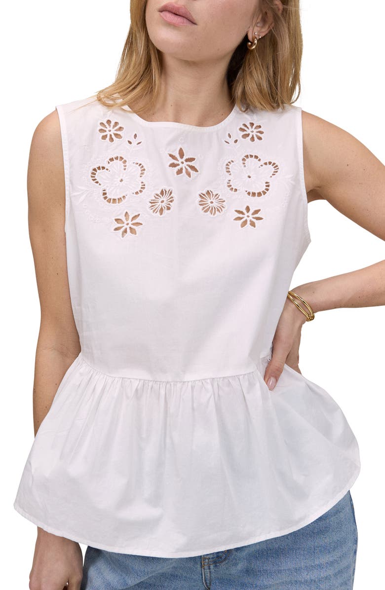 Nobody's Child Vera Floral Eyelet Cotton Peplum Top, Alternate, color, White