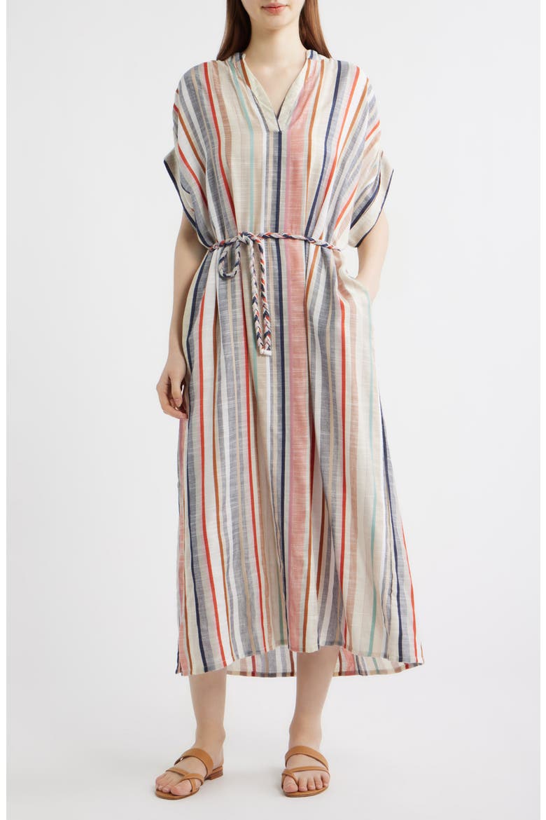 Belted Stripe Maxi Dress, Main, color, BLEU JEAN