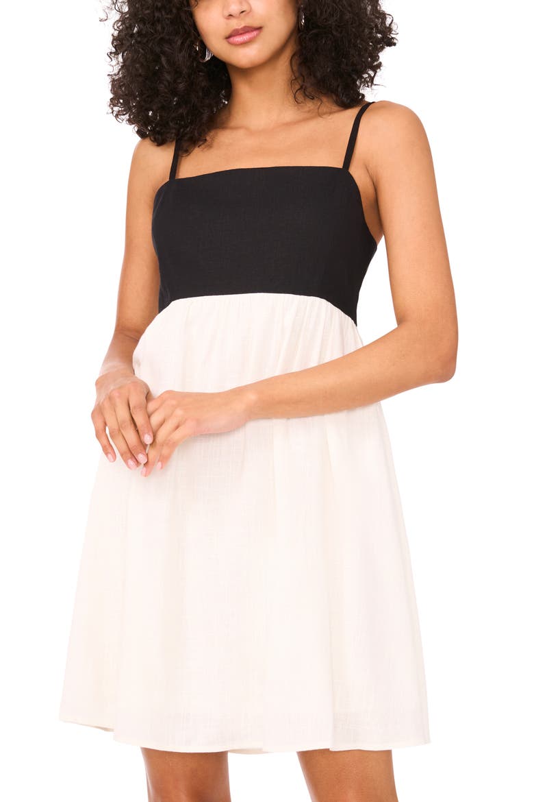 Colorblock Babydoll Dress, Alternate, color, NEW IVORY