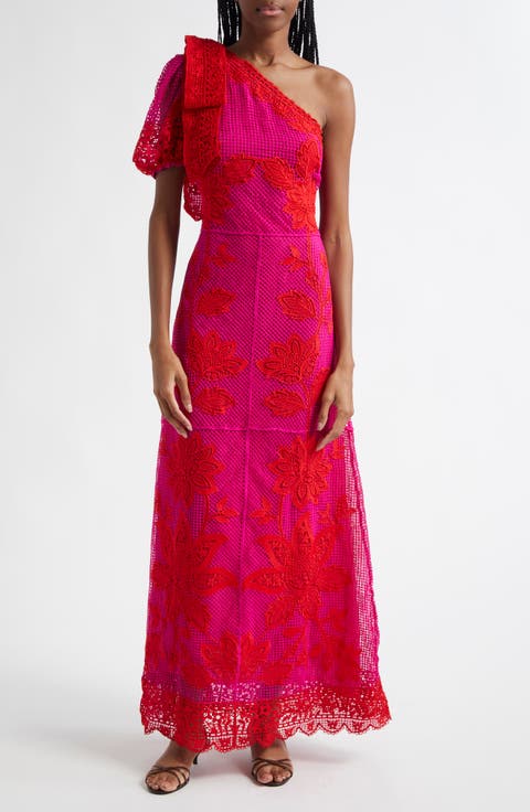Guipuire Lace One-Shoulder Maxi Dress
