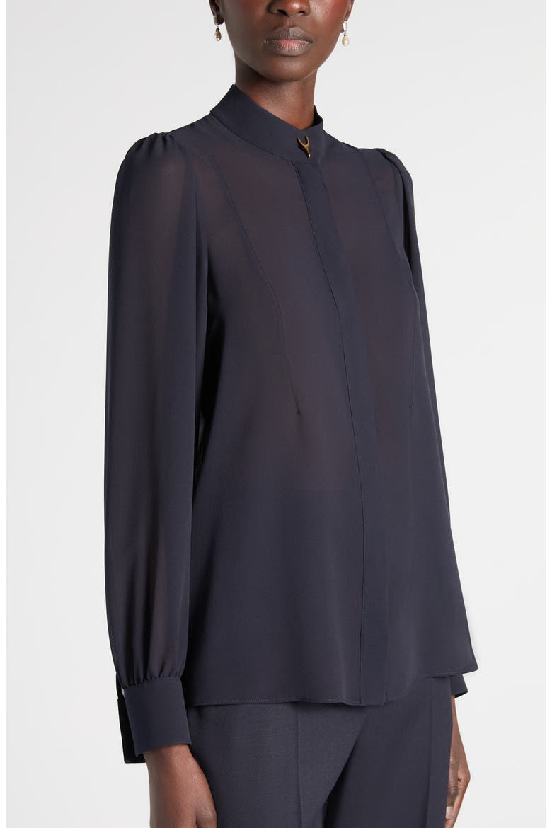Wishbone Silk Crêpe de Chine Button-Up Shirt, Alternate, color, INDIGO