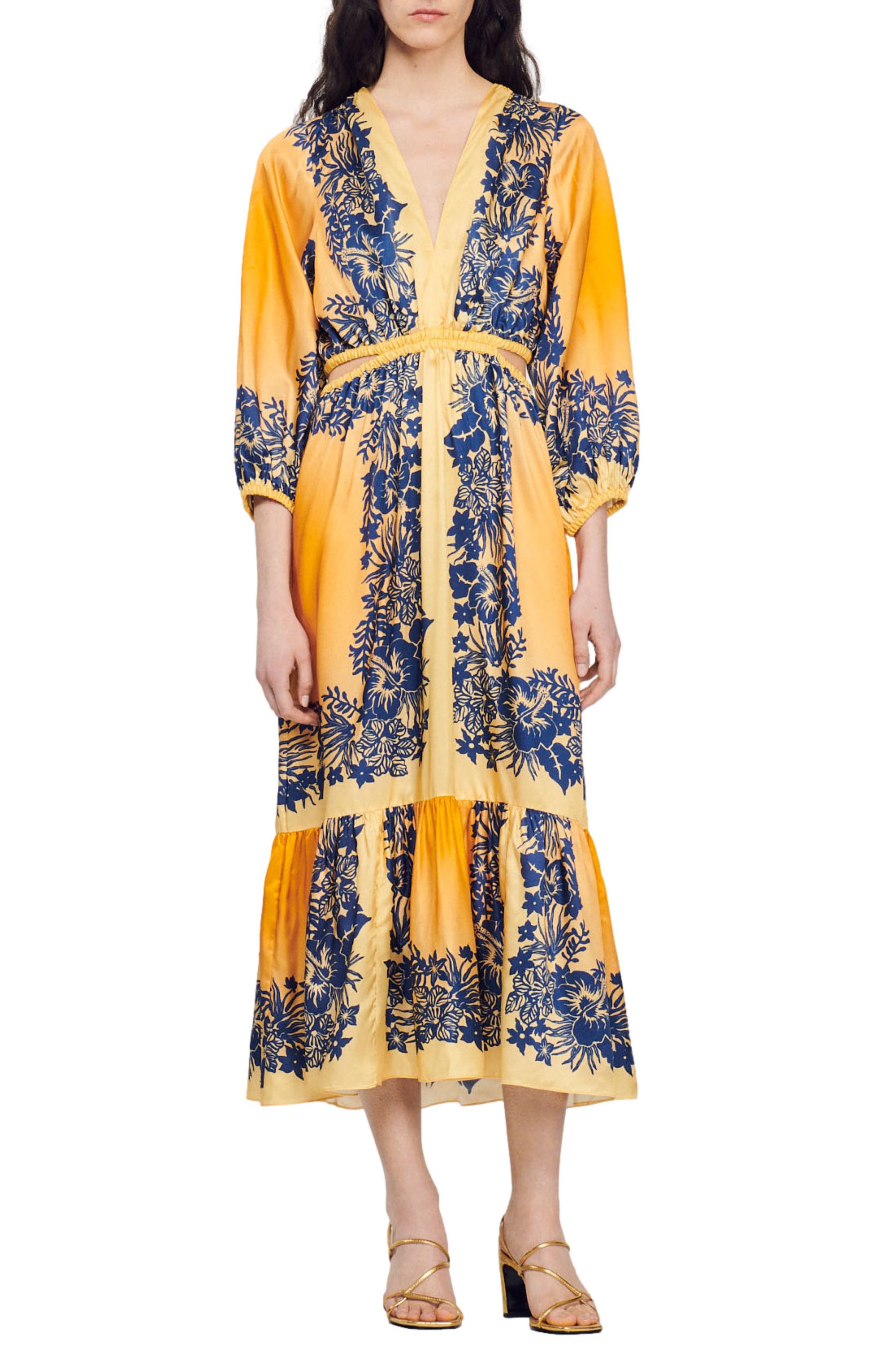 SANDRO Willow Floral Border Print Dress
