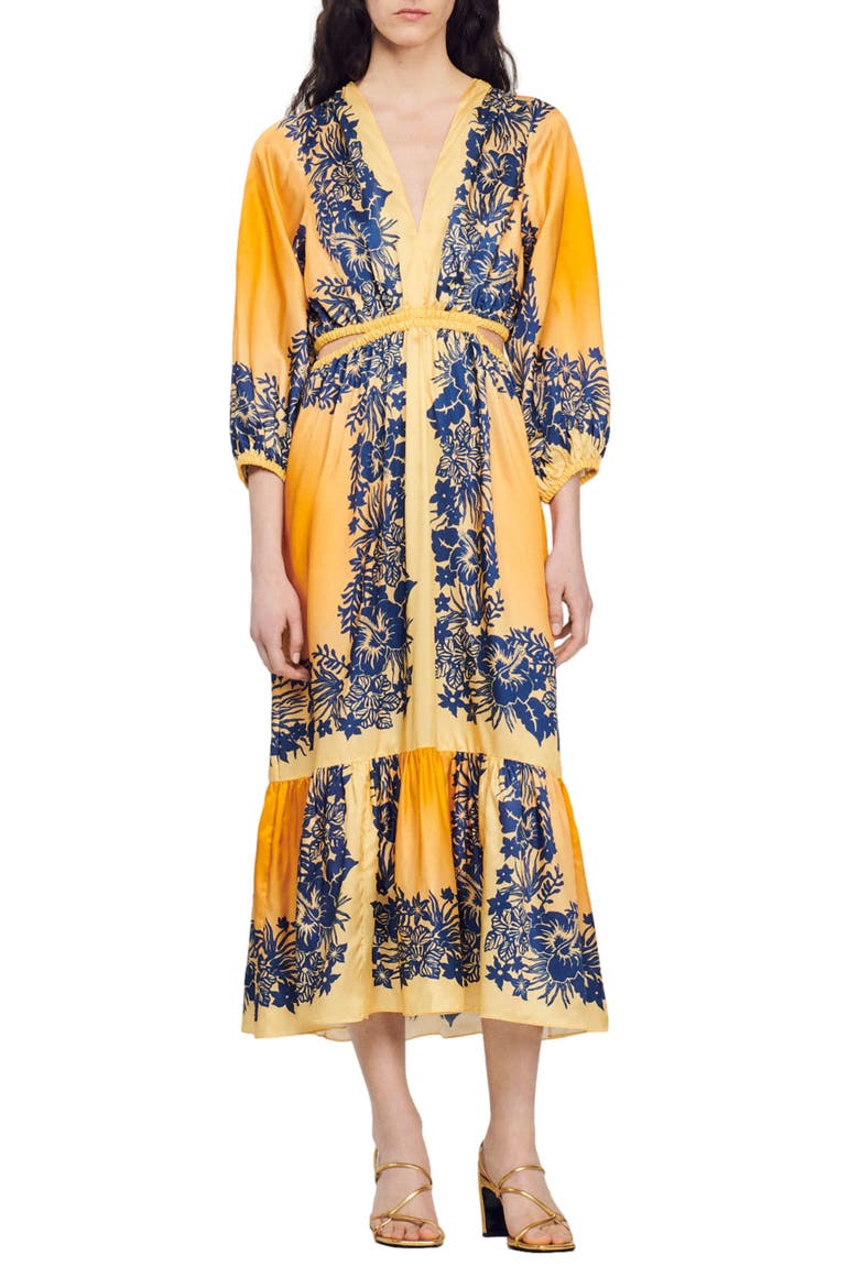 Willow Floral Border Print Dress, Main, color, ORANGE