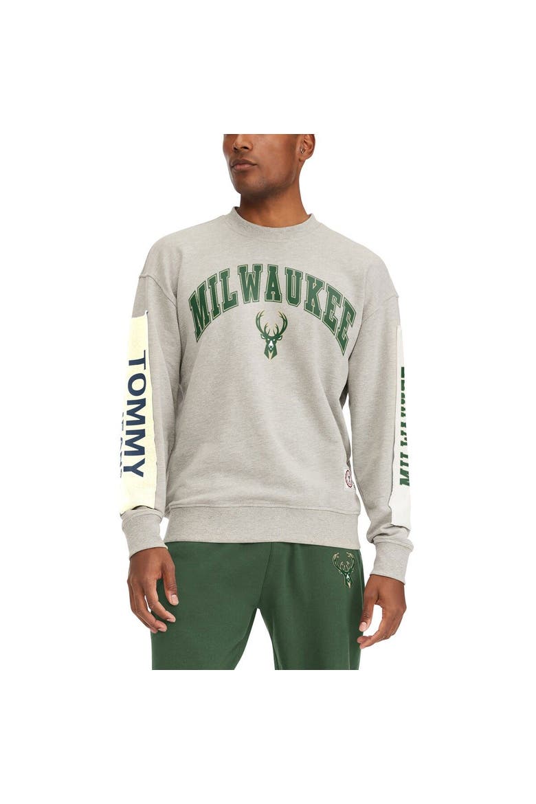 Men's Tommy Jeans Gray Milwaukee Bucks James Patch Pullover Sweatshirt, Main, color, Gray