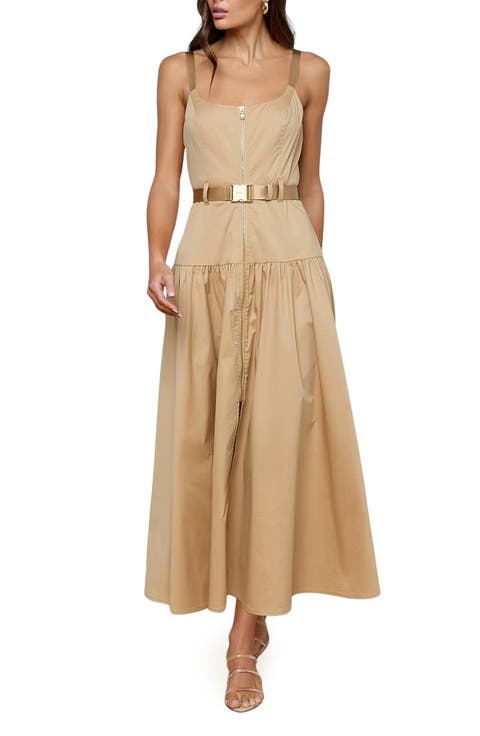 Rima Belted Front Zip Midi Dress