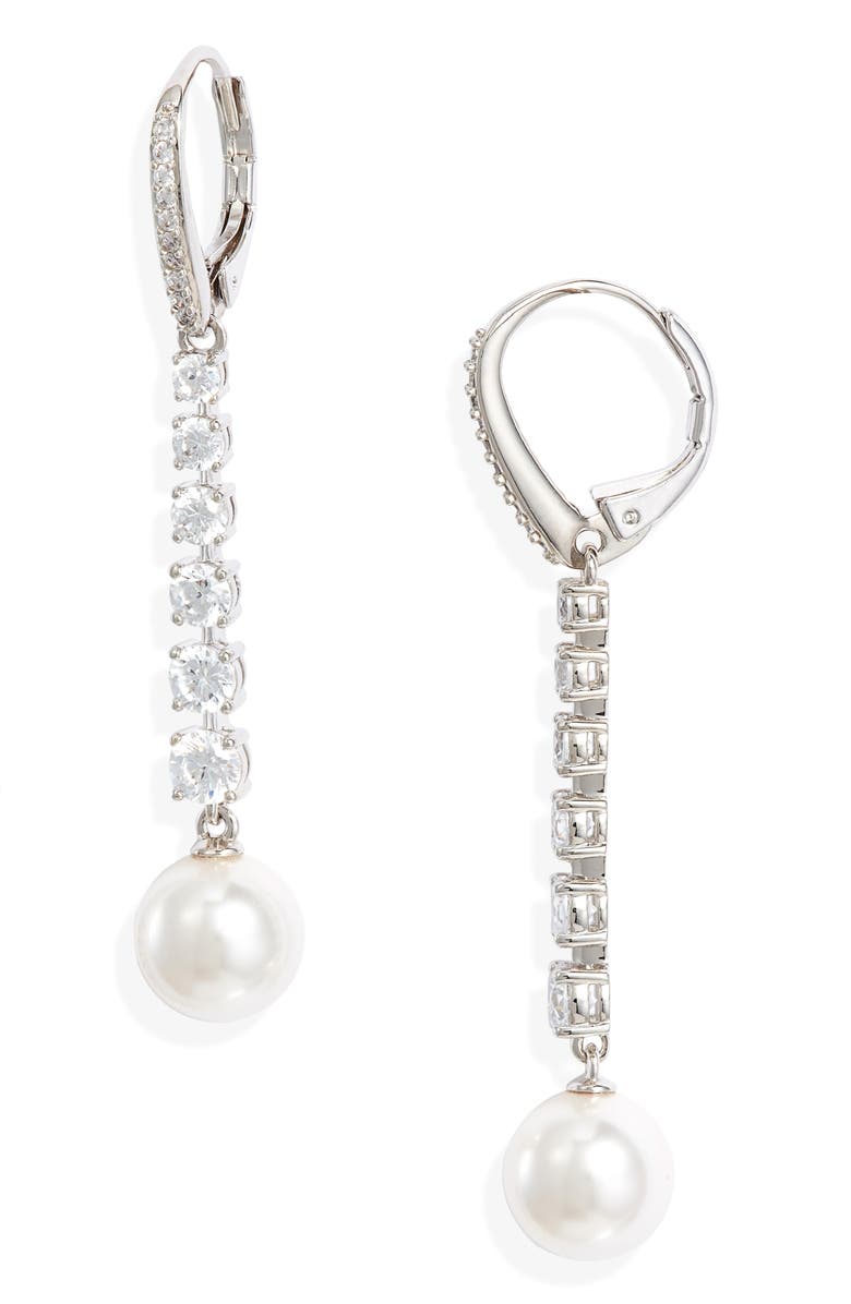 Nadri Camila Cubic Zirconia & Imitation Pearl Linear Earrings, Main, color, 