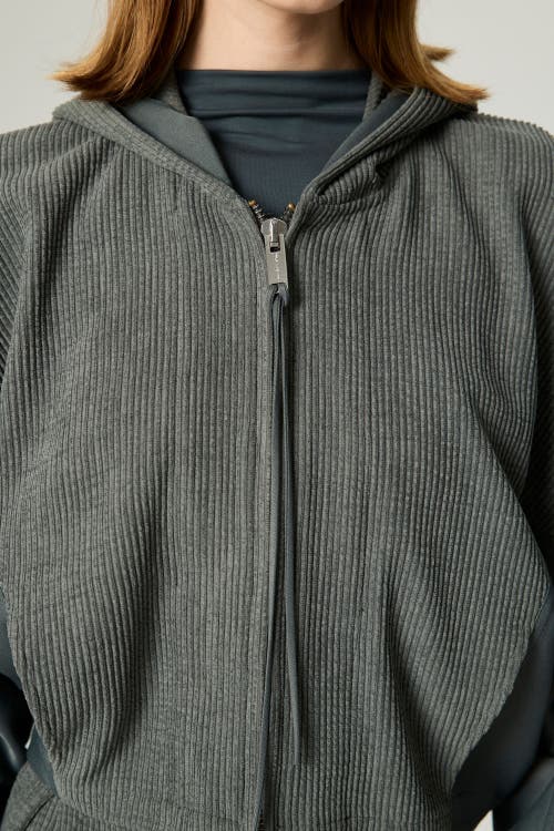 Nocturne Ribbed Zip-up Hoodie Jacket In Gray