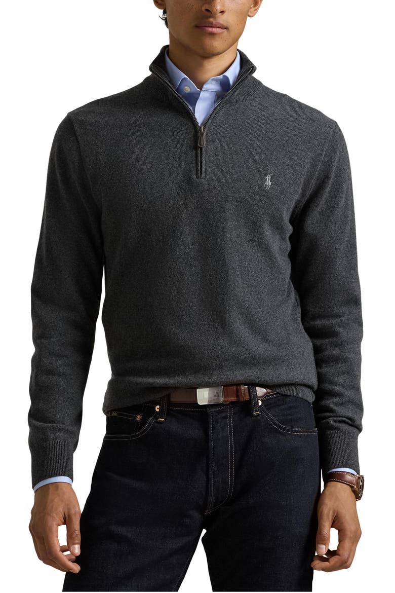 Regular Fit Wool Quarter Zip Sweater, Main, color, GREY HTR